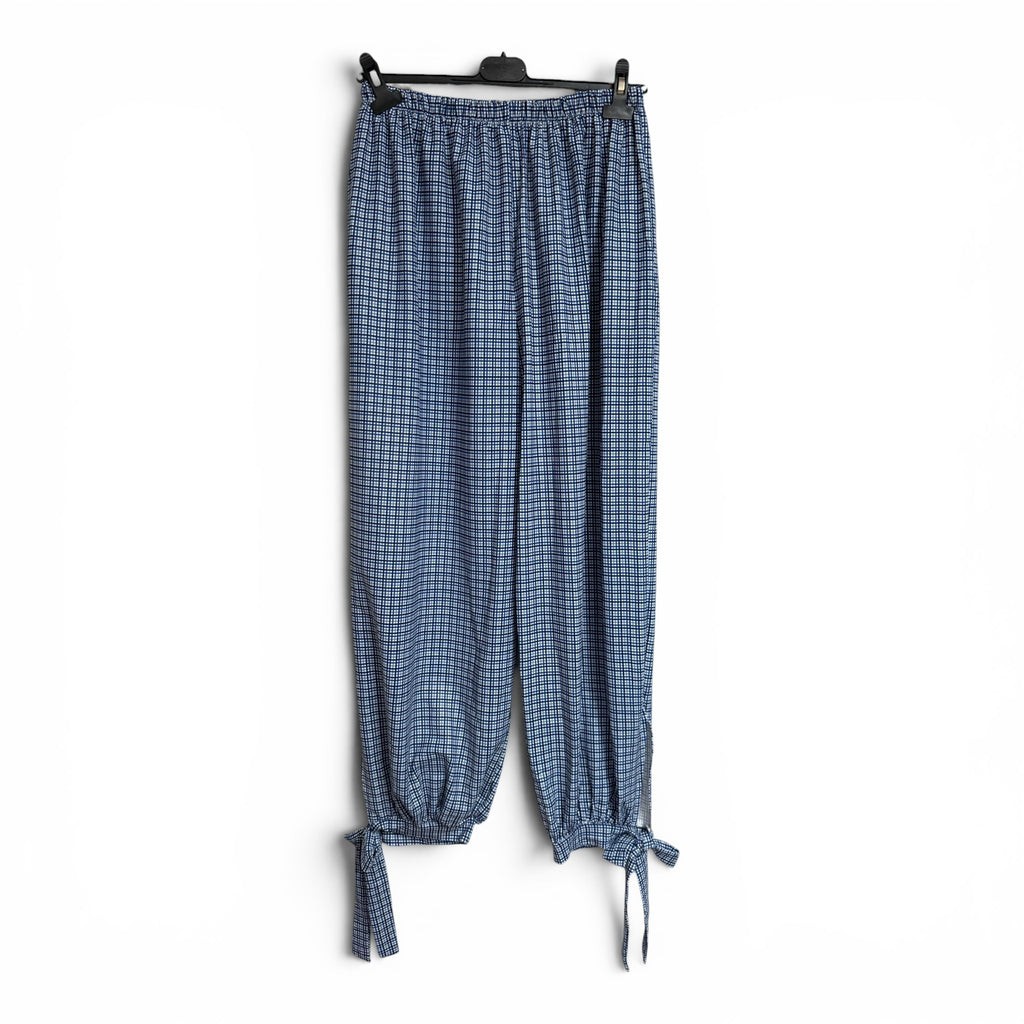 Pantalones casuales las cucadas de erisa de cuadros azules con cintura elástica y bajos ajustables con lazos