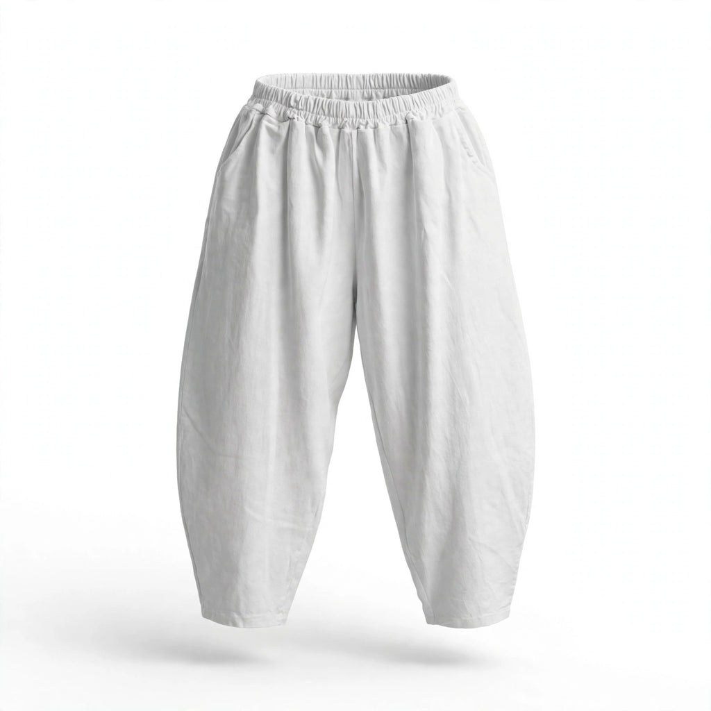 Pantalones holgados blancos de las cucadas de erisa con cintura elástica y bolsillos laterales en tejido ligero
