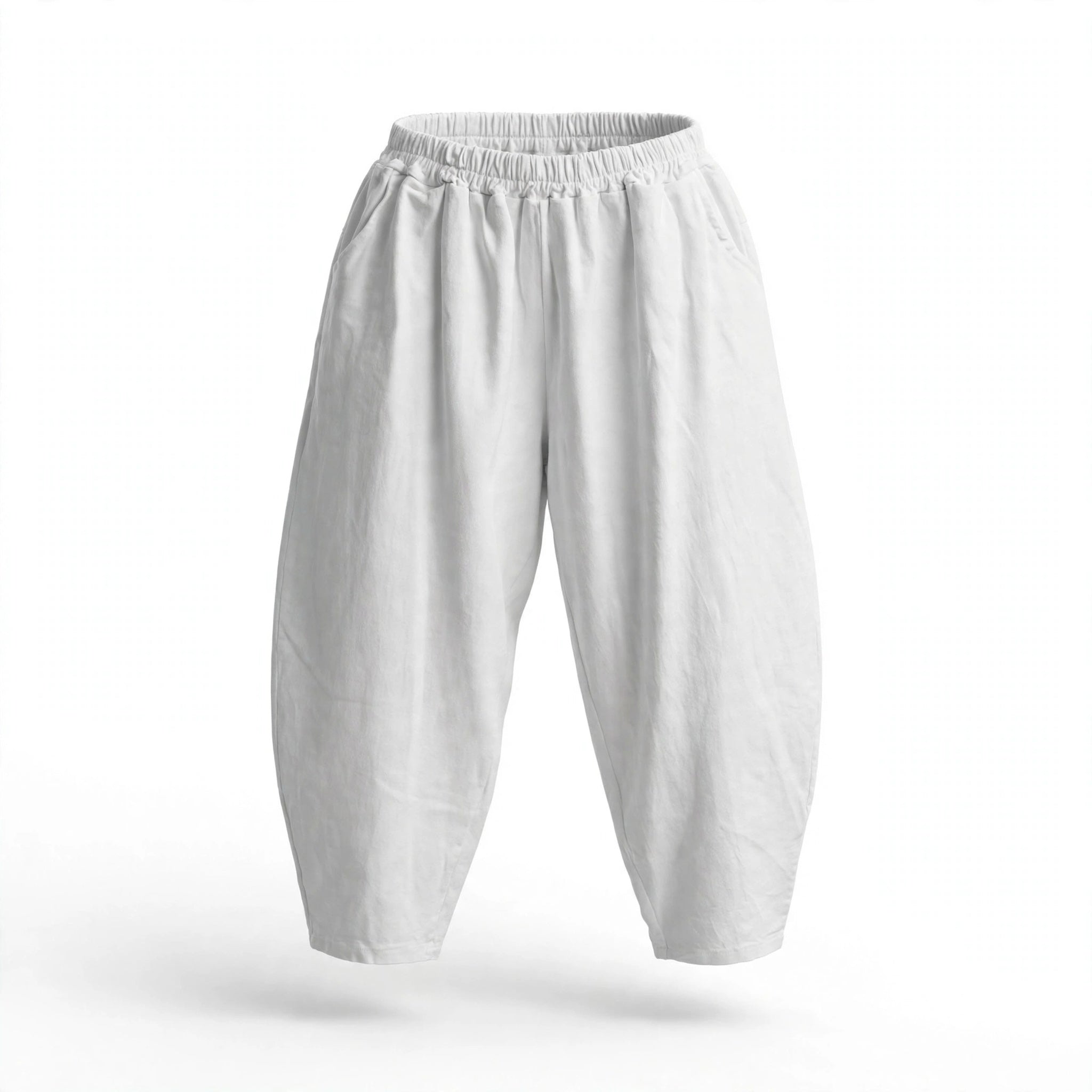 Pantalones holgados blancos de las cucadas de erisa con cintura elástica y bolsillos laterales en tejido ligero