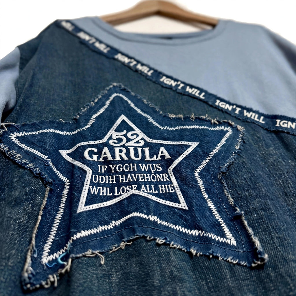 Vestido las cucadas de erisa gris azulado con parche de estrella bordado y banda decorativa con texto en el pecho