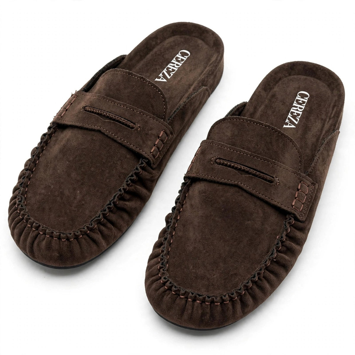 Mocasines mule de ante con antifaz en marrón - Las Cucadas