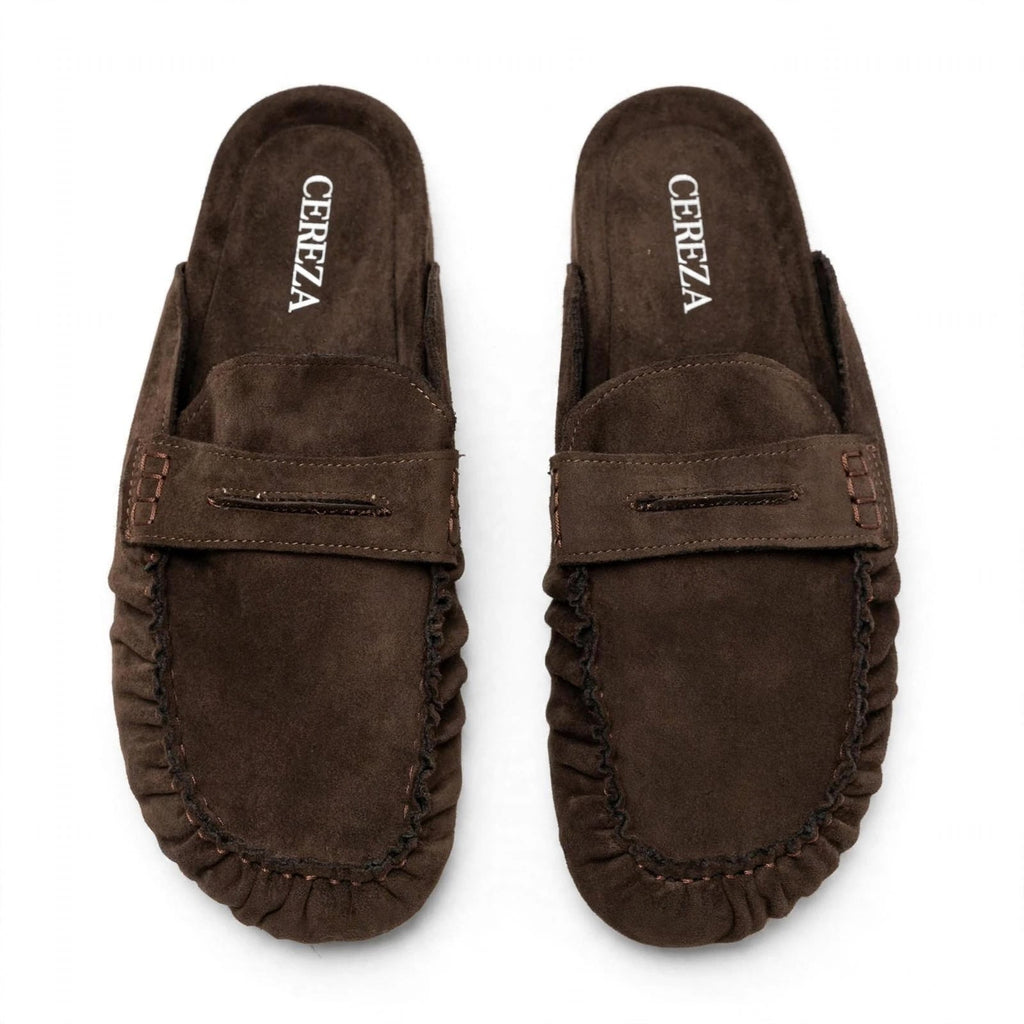Mocasines mule de ante con antifaz en marrón - Las Cucadas