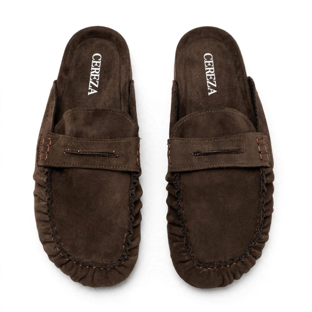 Mocasines mule de ante con antifaz en marrón - Las Cucadas