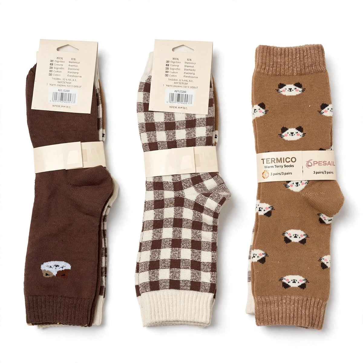 Pack de 3 calcetines térmicos con estampado de gatitos - Las Cucadas
