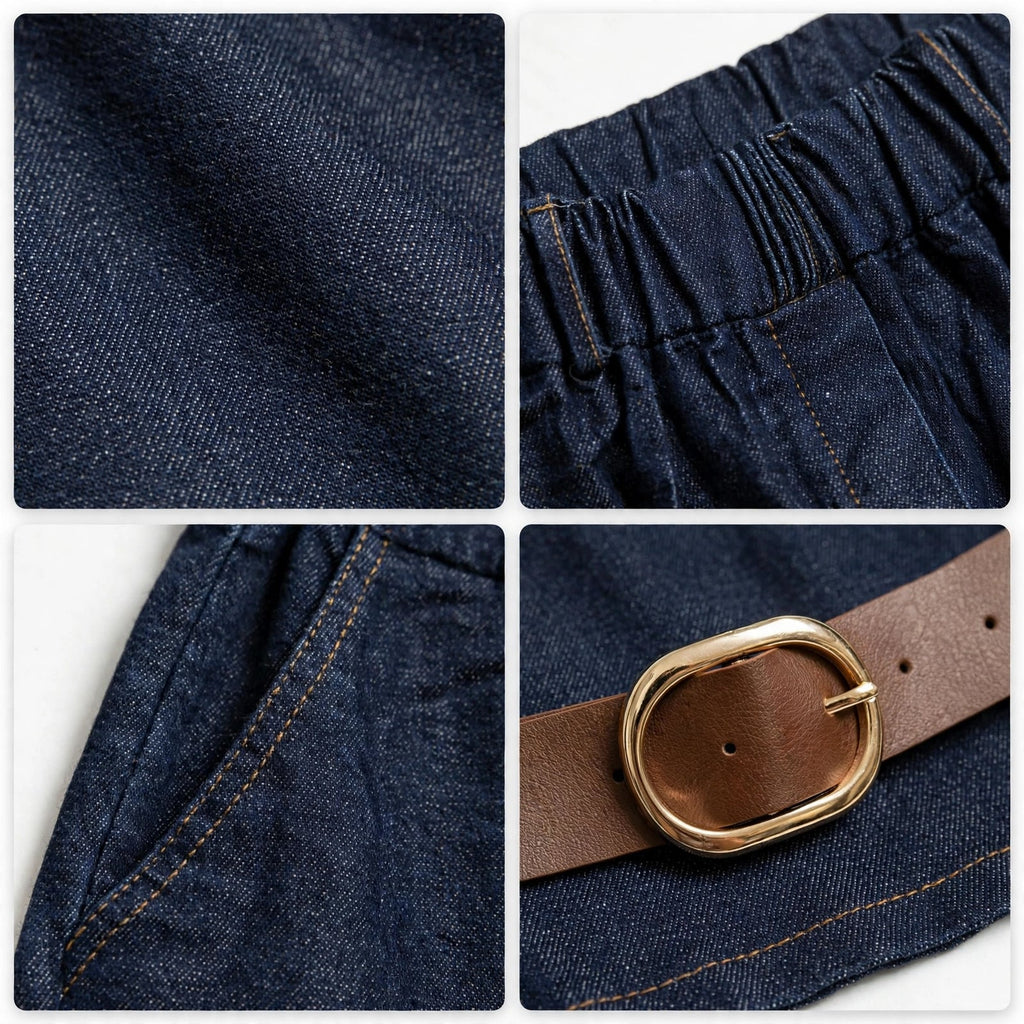 Pantalón vaquero curvy azul oscuro con cinturón - Las Cucadas