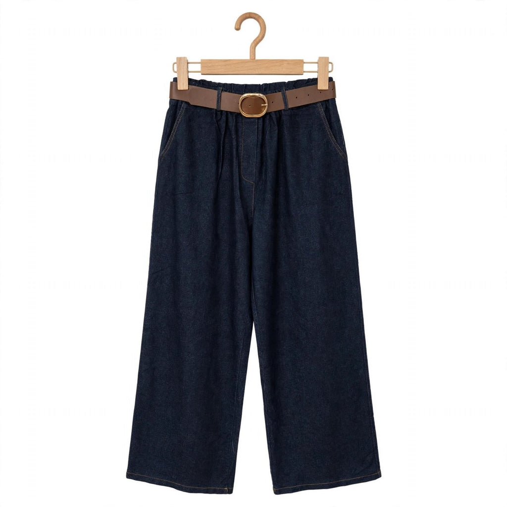 Pantalón vaquero curvy azul oscuro con cinturón - Las Cucadas