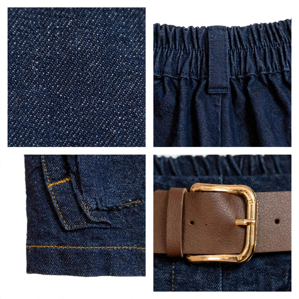 Pantalón vaquero curvy de corte amplio con cinturón - Las Cucadas