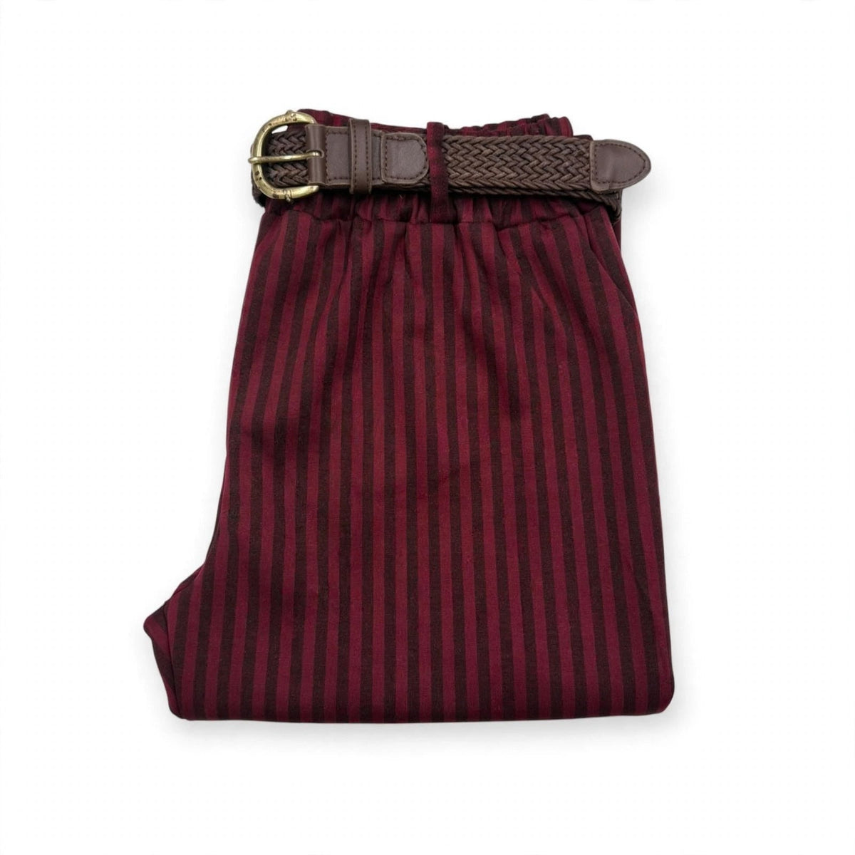 Pantalones burdeos de rayas con cinturón en talla grande - Las Cucadas