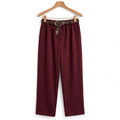 Pantalones burdeos de rayas con cinturón en talla grande - Las Cucadas