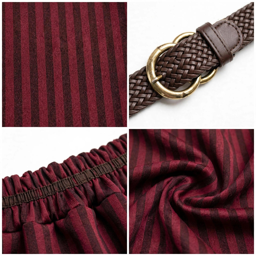 Pantalones burdeos de rayas con cinturón en talla grande - Las Cucadas