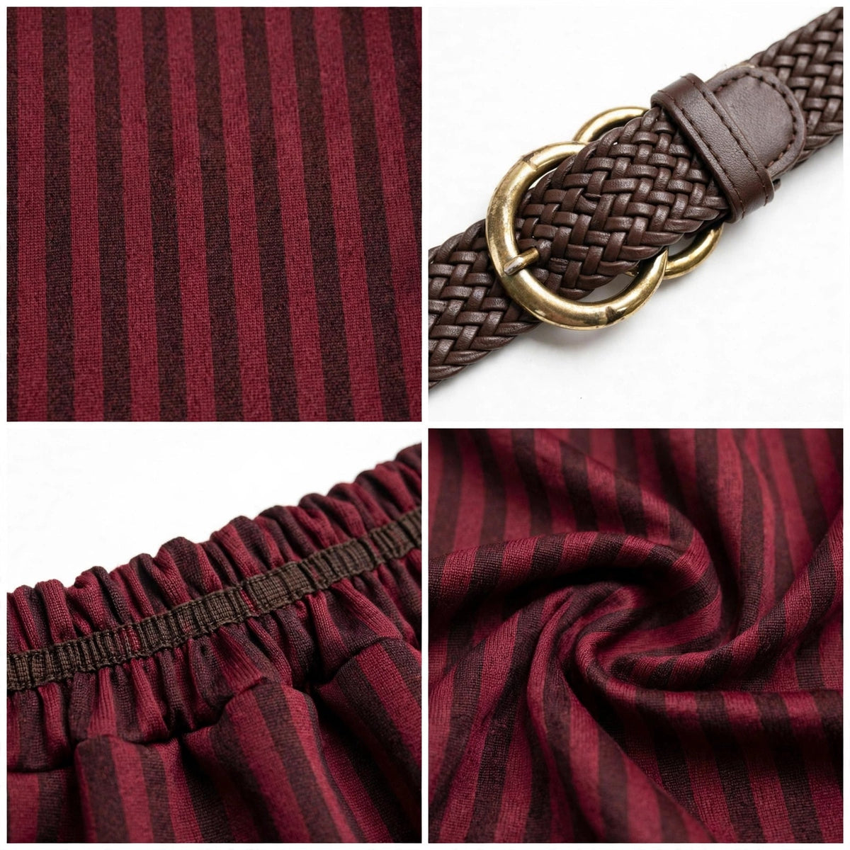 Pantalones burdeos de rayas con cinturón en talla grande - Las Cucadas