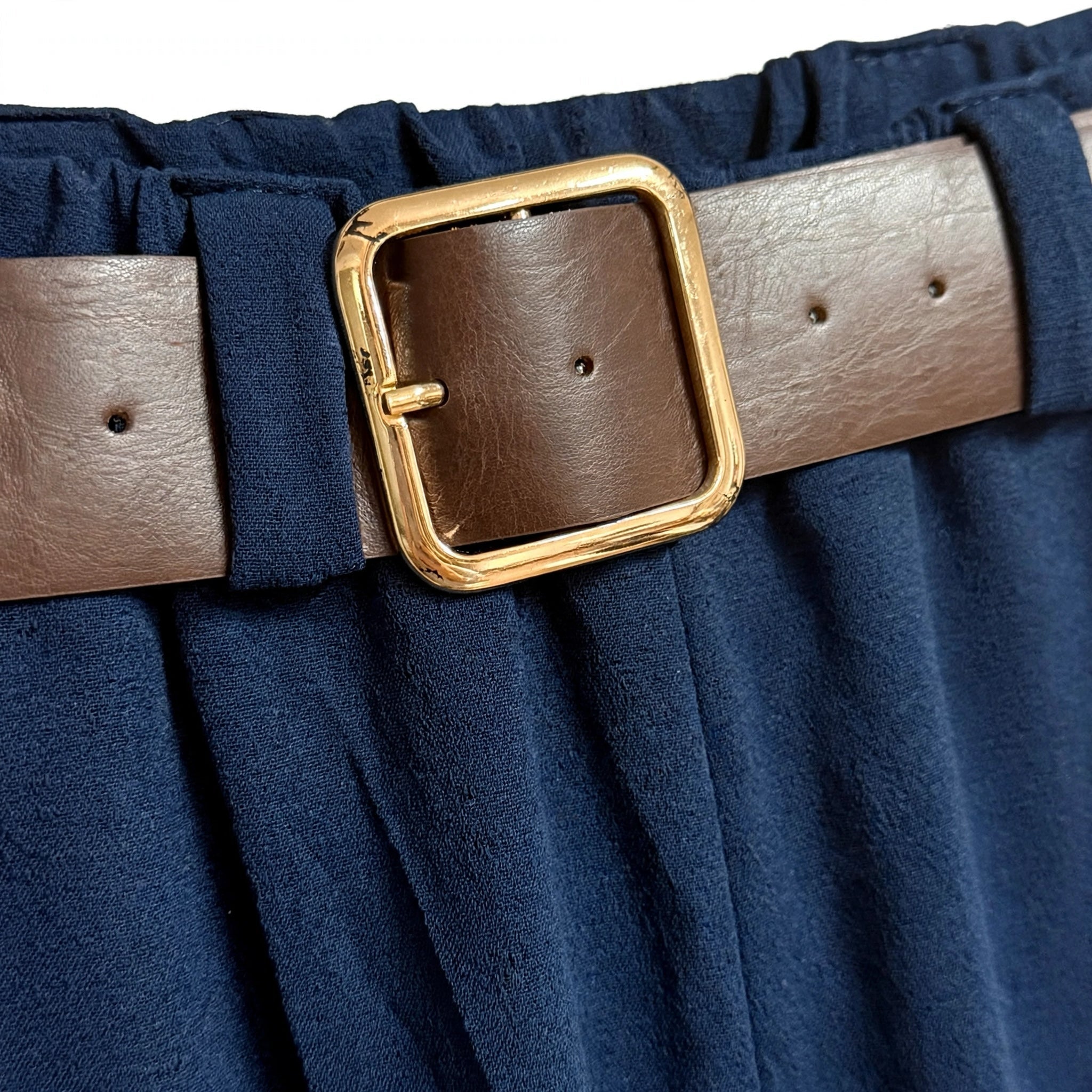 Pantalones De Corte Recto Con Cinturón Marino - Las Cucadas