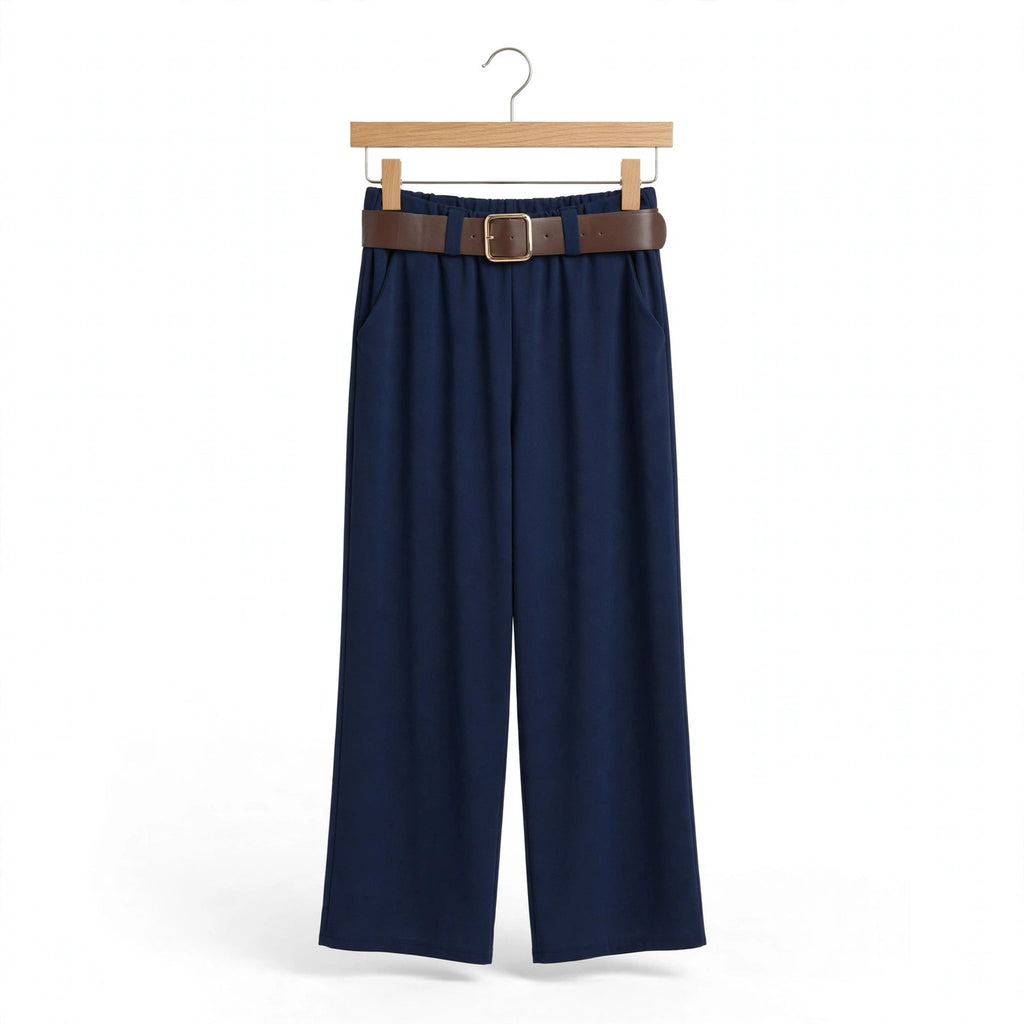 Pantalones De Corte Recto Con Cinturón Marino - Las Cucadas