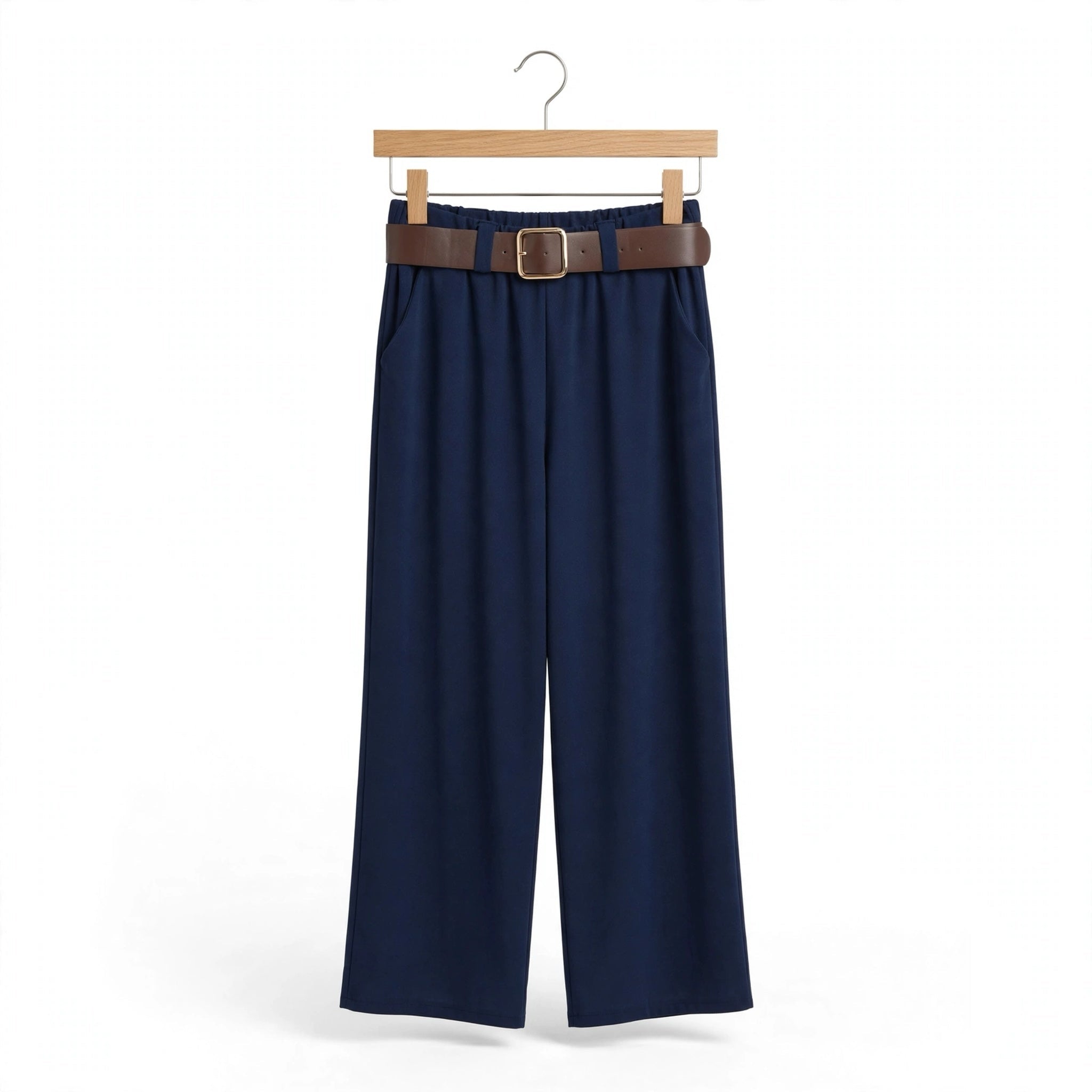 Pantalones De Corte Recto Con Cinturón Marino - Las Cucadas