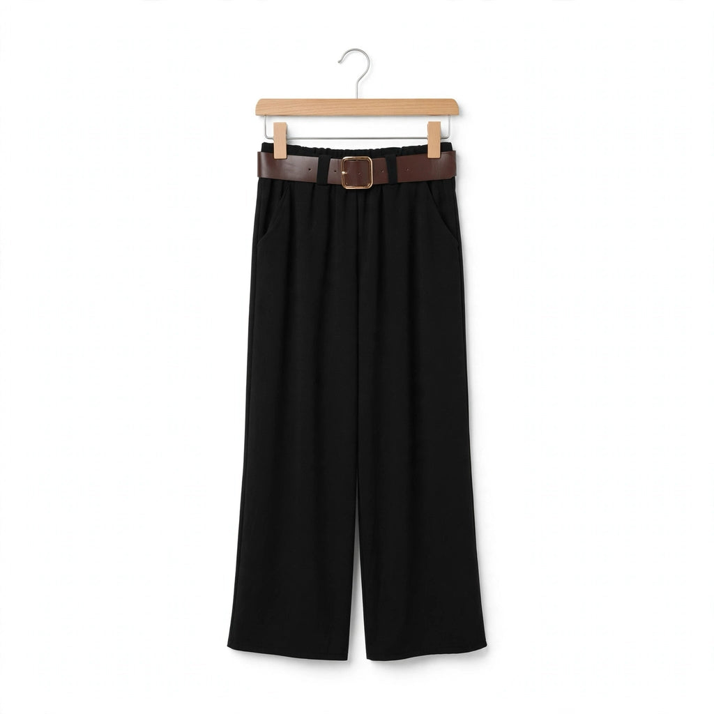 Pantalones De Corte Recto Con Cinturón Oscuro - Las Cucadas