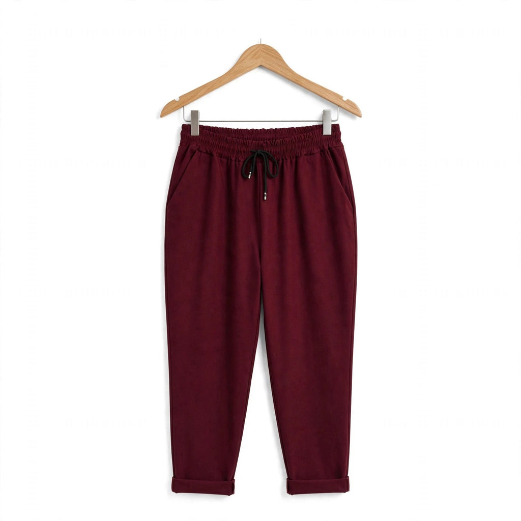 Pantalones Jogger Burdeos Mujer Talla Grande | Cintura Elástica y Bolsillos - Las Cucadas