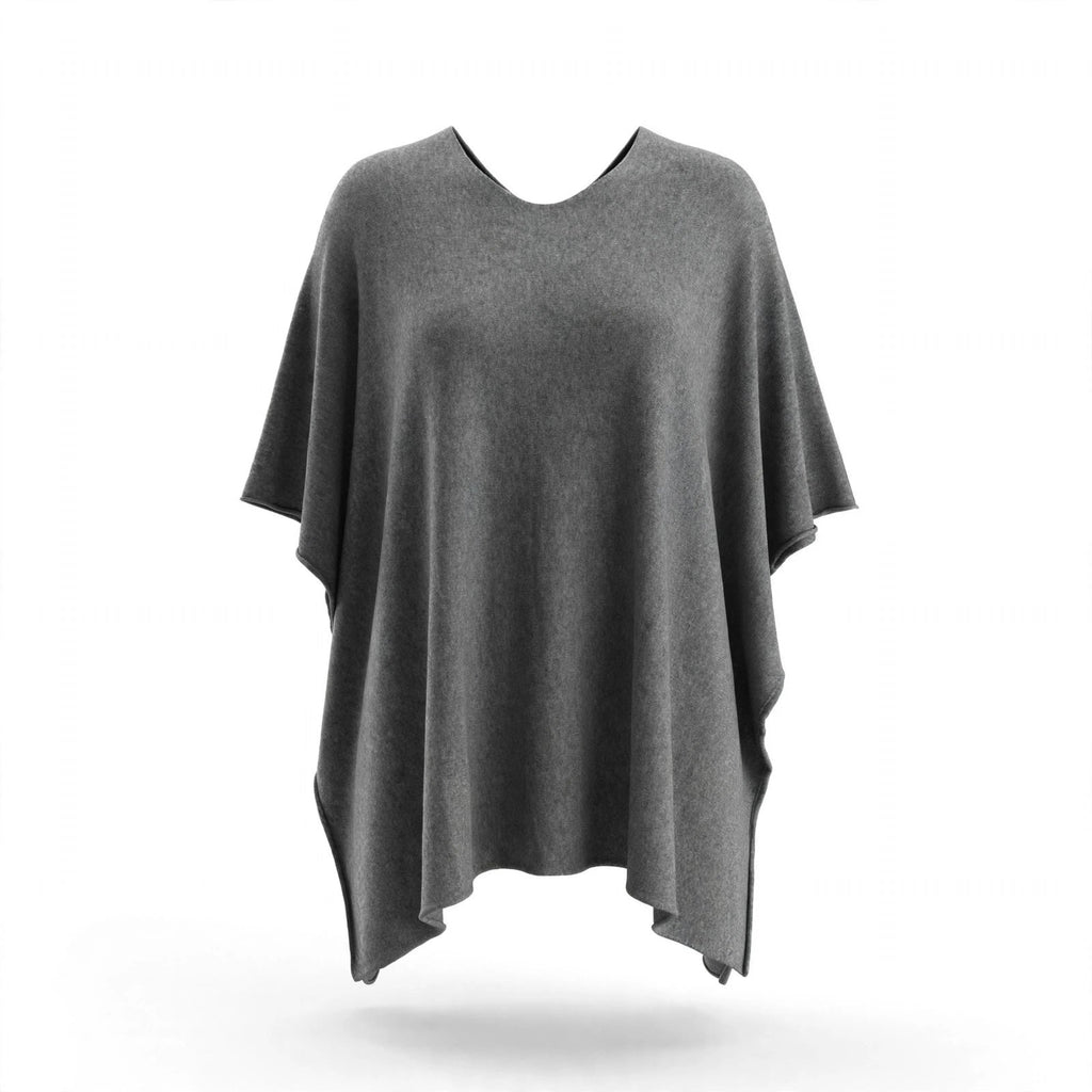 Poncho de punto curvy gris marengo con cuello en V - Las Cucadas