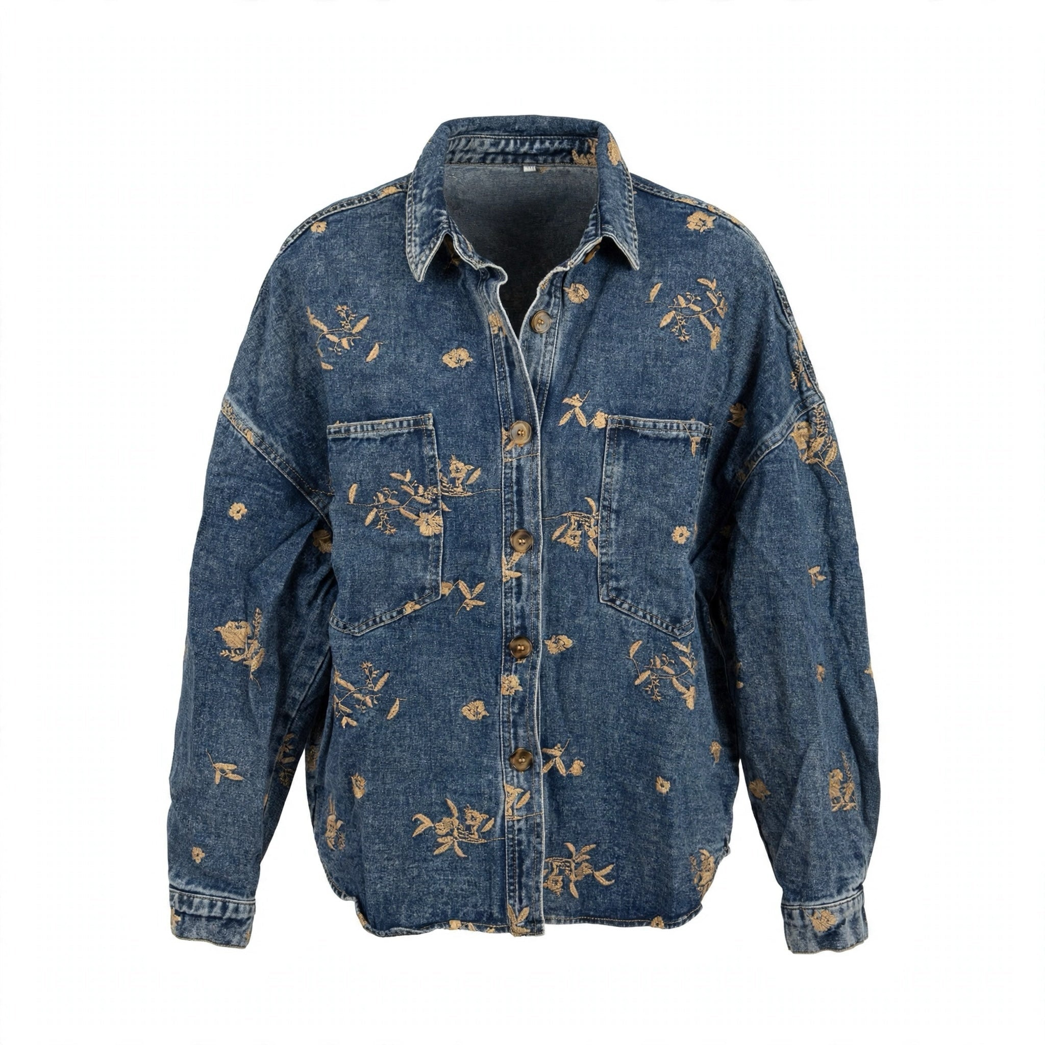 Sobrecamisa Vaquera Azul Lavado Bordado Floral Talla Grande - Las Cucadas
