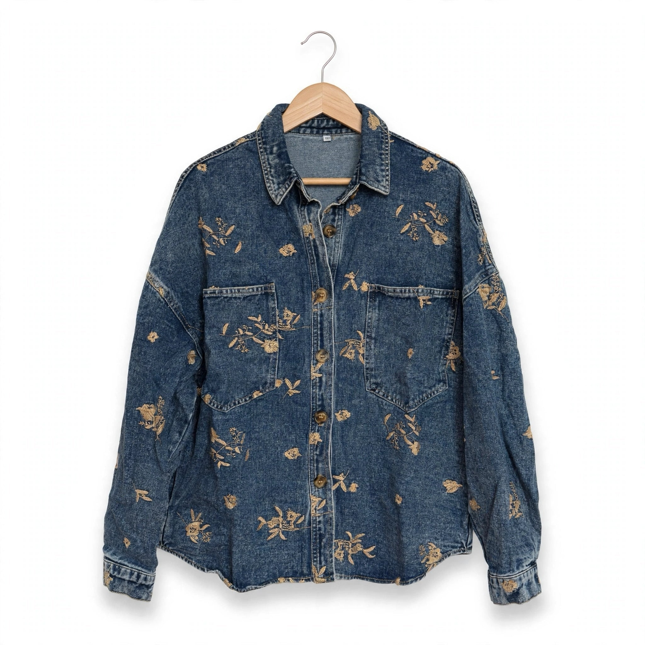 Sobrecamisa Vaquera Azul Lavado Bordado Floral Talla Grande - Las Cucadas