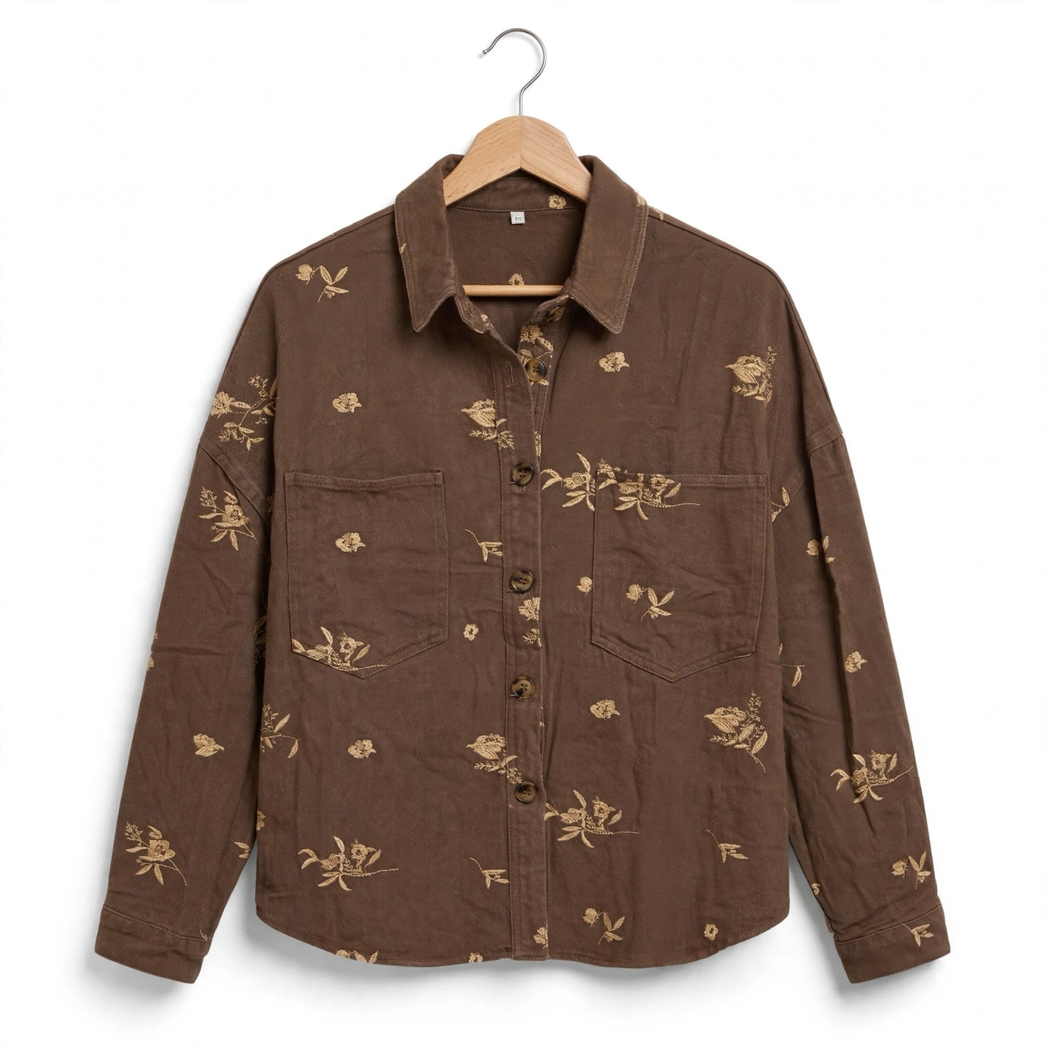 Sobrecamisa Vaquera Chocolate Bordado Floral Talla Grande - Las Cucadas