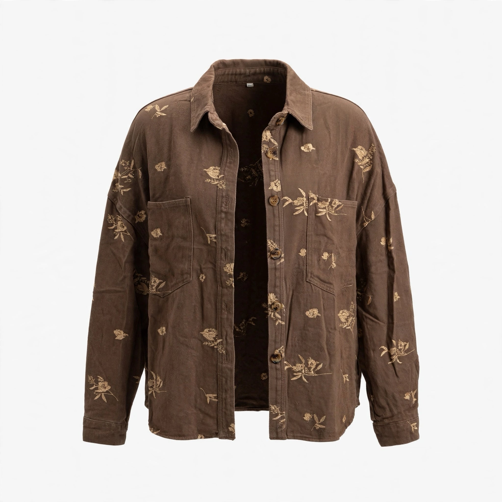 Sobrecamisa Vaquera Chocolate Bordado Floral Talla Grande - Las Cucadas