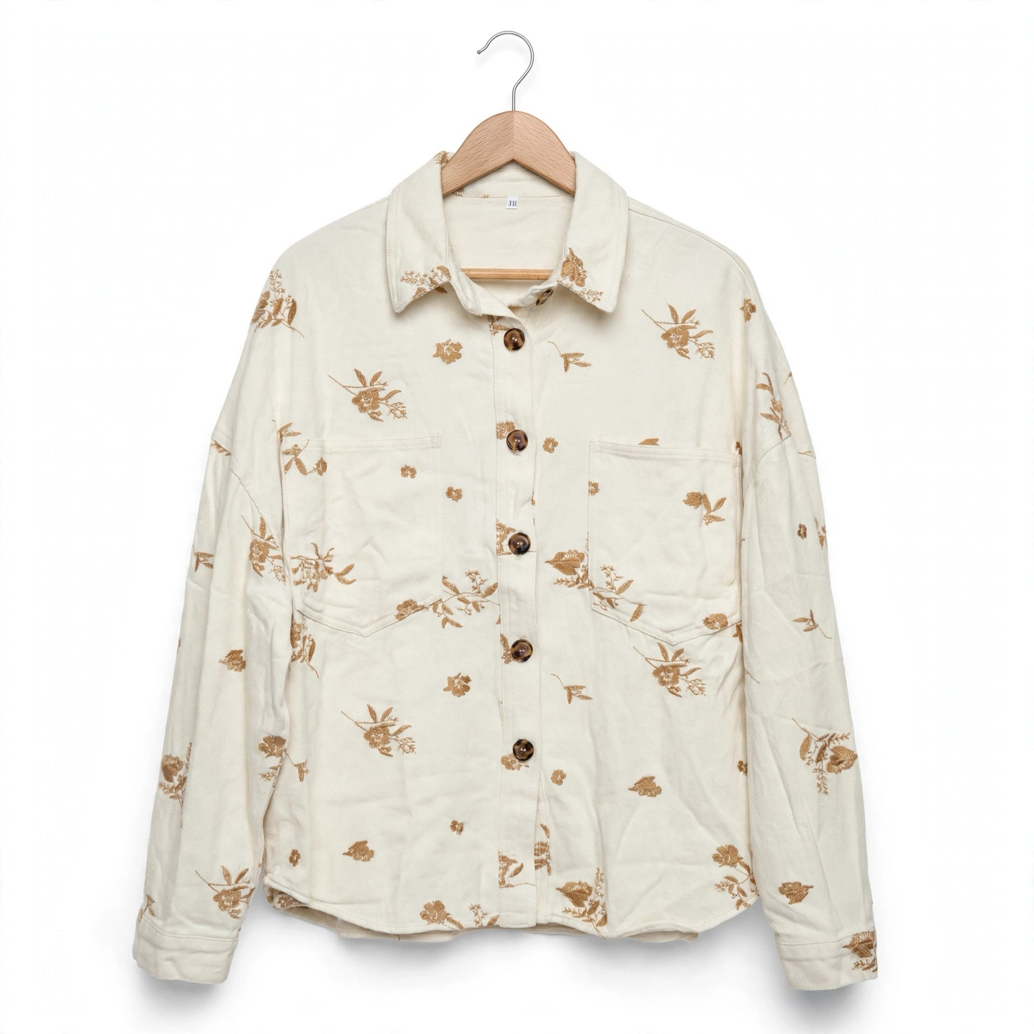 Sobrecamisa Vaquera Crema Bordado Floral Talla Grande - Las Cucadas