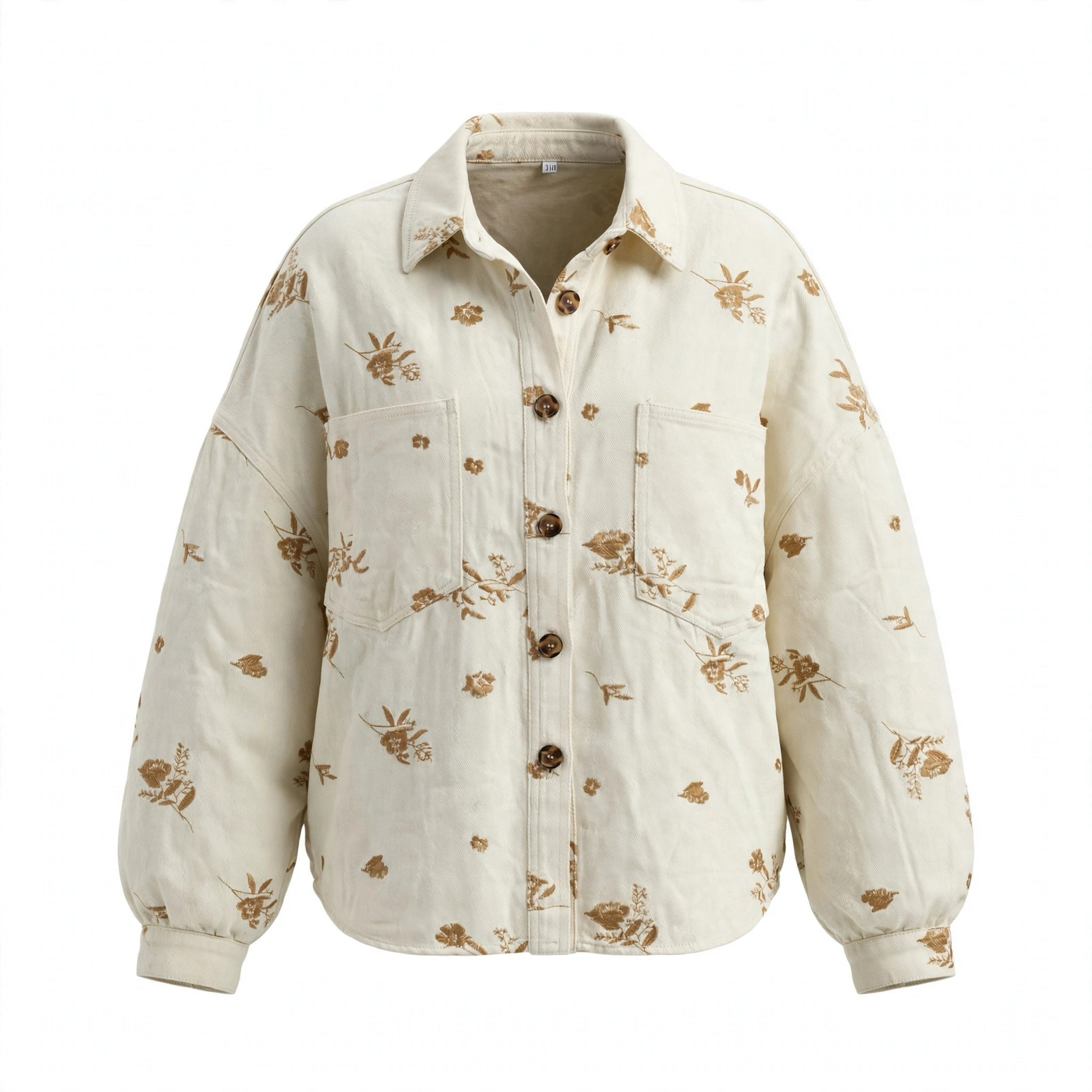 Sobrecamisa Vaquera Crema Bordado Floral Talla Grande - Las Cucadas