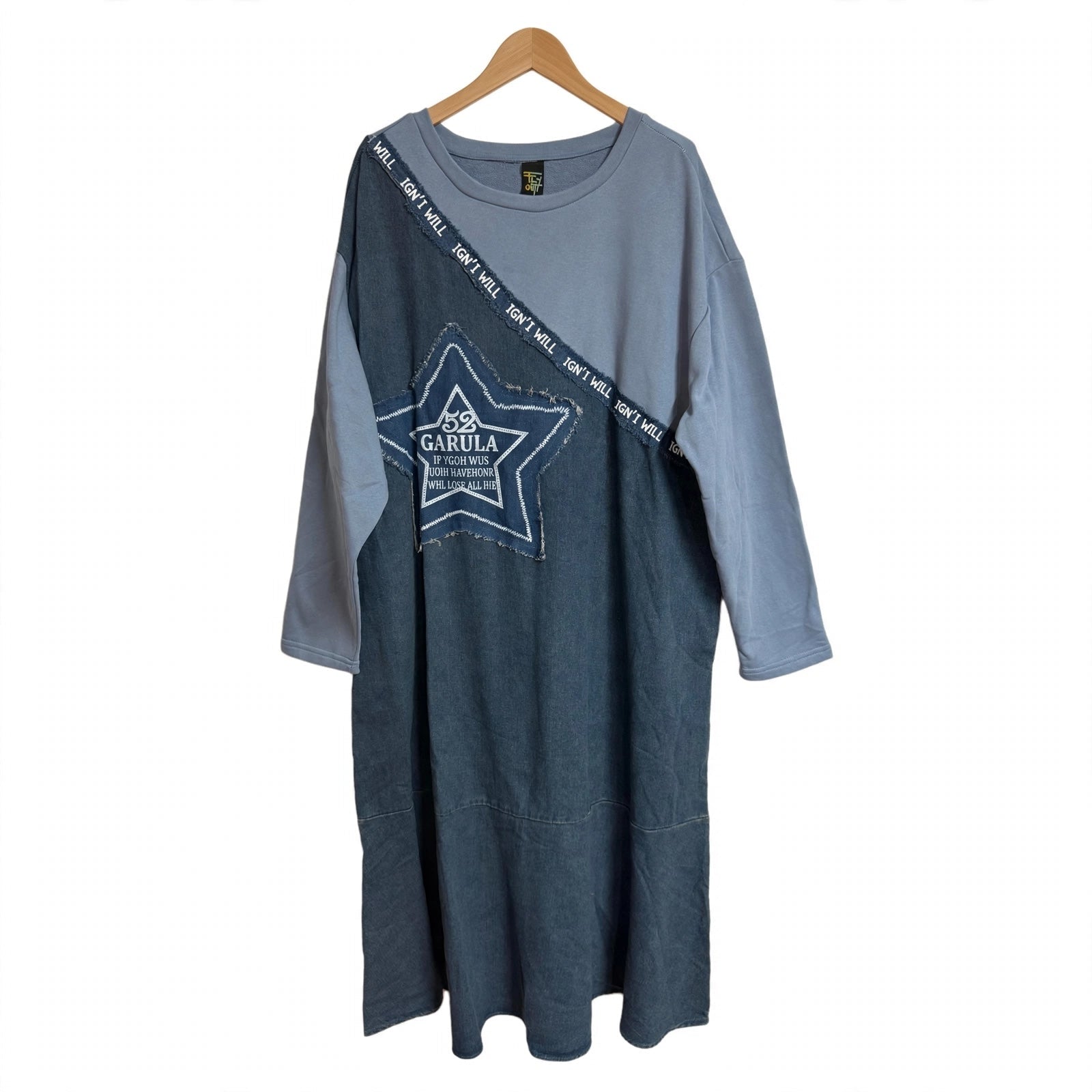 Vestido Casual Vaquero Azul De Manga Larga Con Aplique De Estrella - Las Cucadas